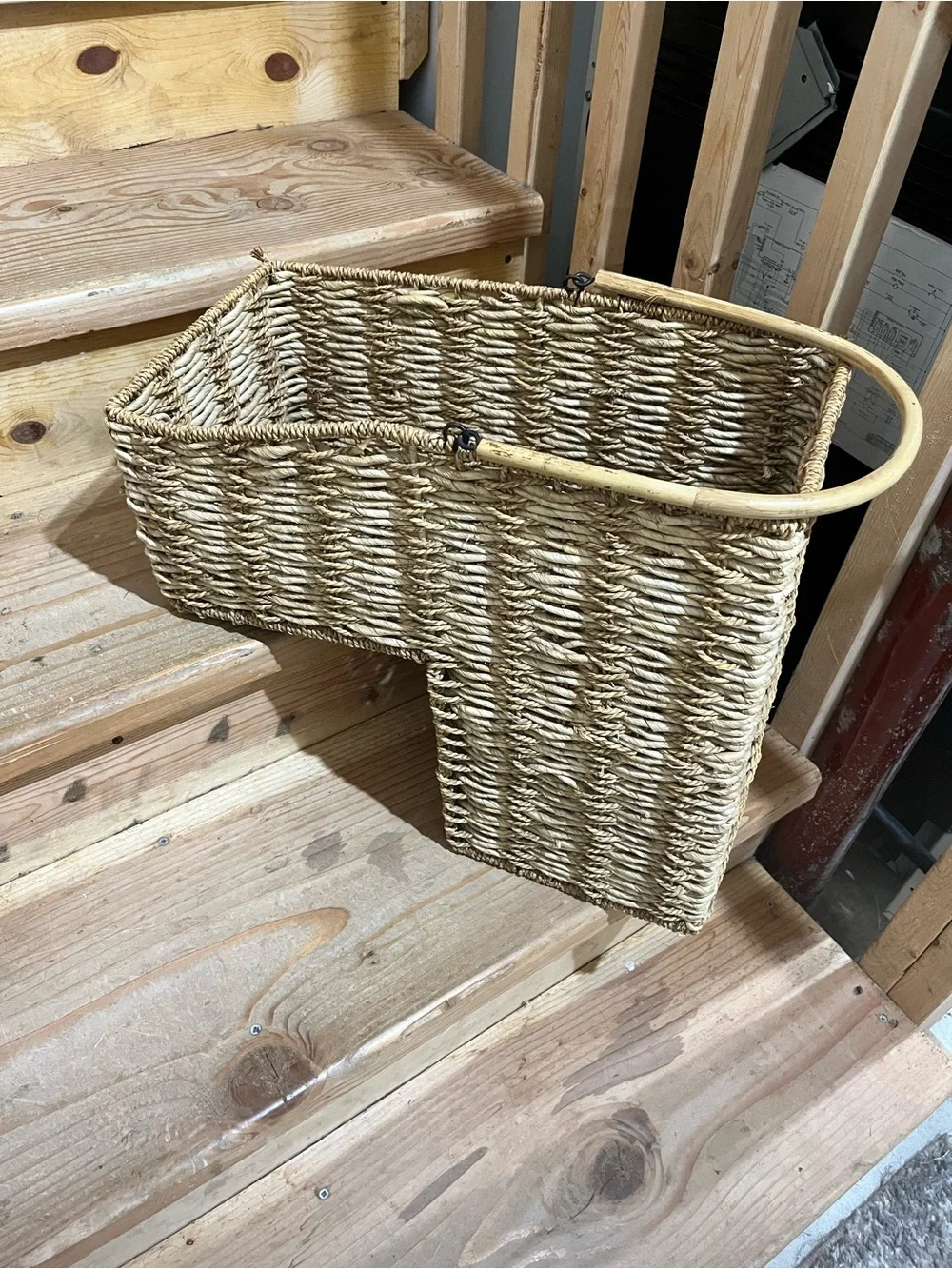 Natural Woven Storage Stair Basket with Handle - Home Accents